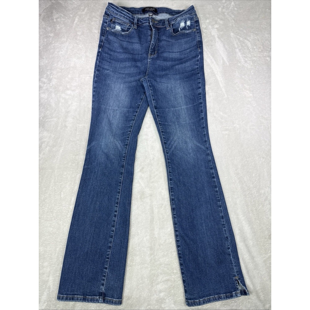 Judy Blue High Rise Slim Bootcut Jeans Stretch Size 30X33 Dark Wash Distressed